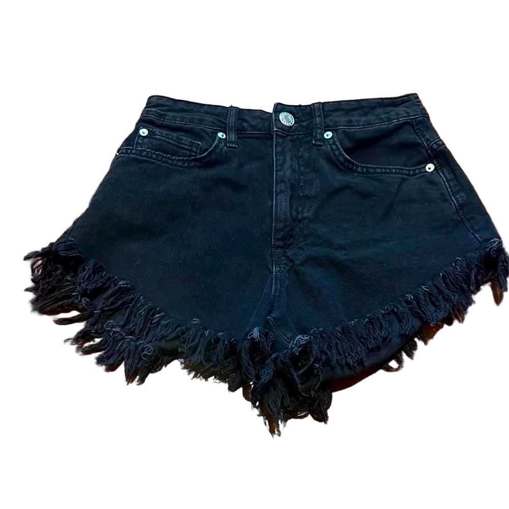 Garage Fringed Black Denim Shorts Size 01